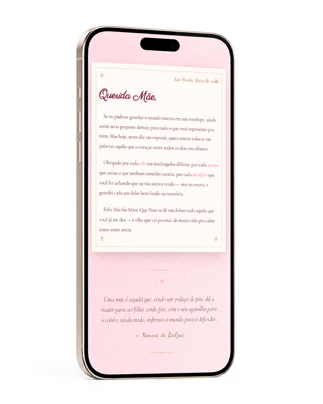 Carta virtual no celular — mensagem personalizada